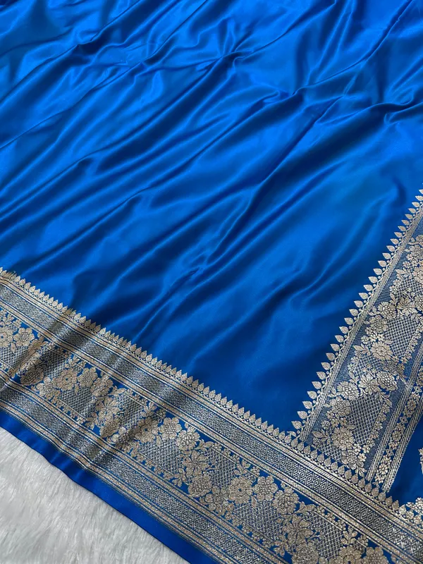 Luxury_Firozi_Plain_Silk_Saree_With_Rich_Banarasi_Border