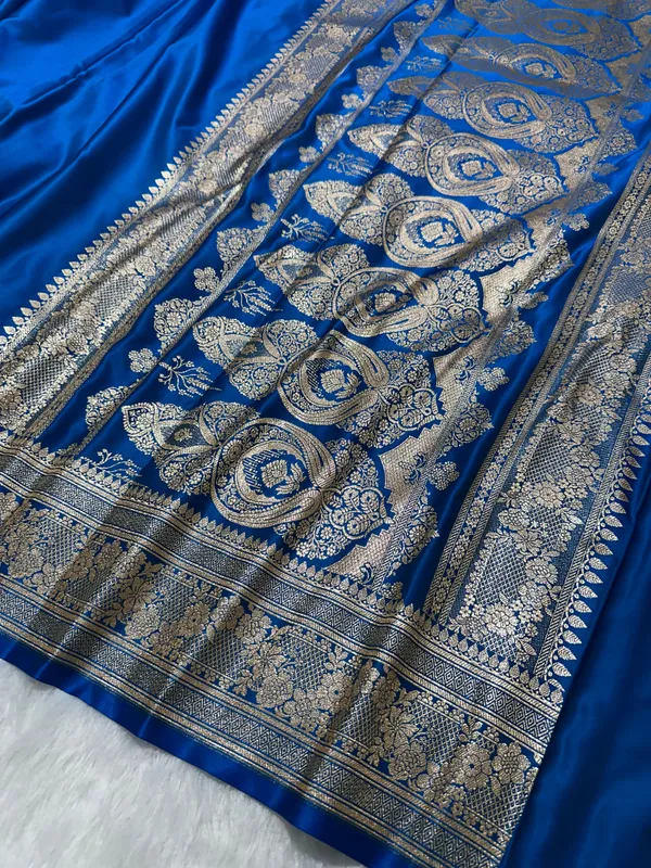 Luxury_Firozi_Plain_Silk_Saree_With_Rich_Banarasi_Border