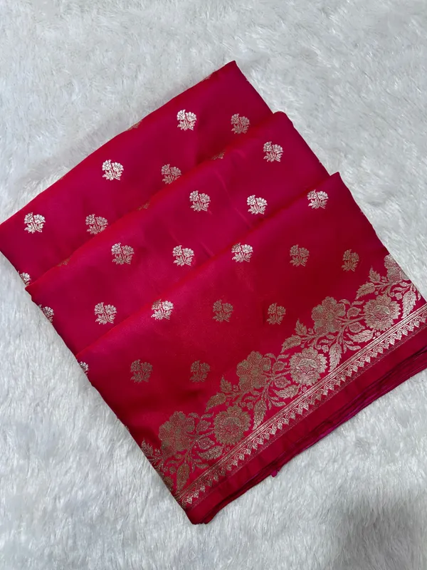 Premium_Rani_Banarasi_Silk_Saree_With_Elegant_Double_Zari_Buti_Border
