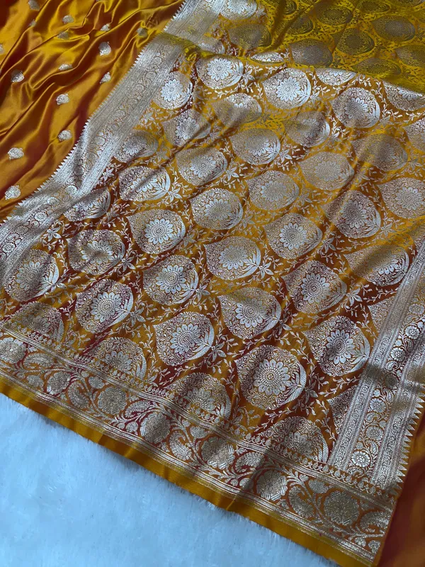 Premium_Mustard_Gold_Banarasi_Silk_Saree_With_Elegant_Double_Zari_Buti_Border
