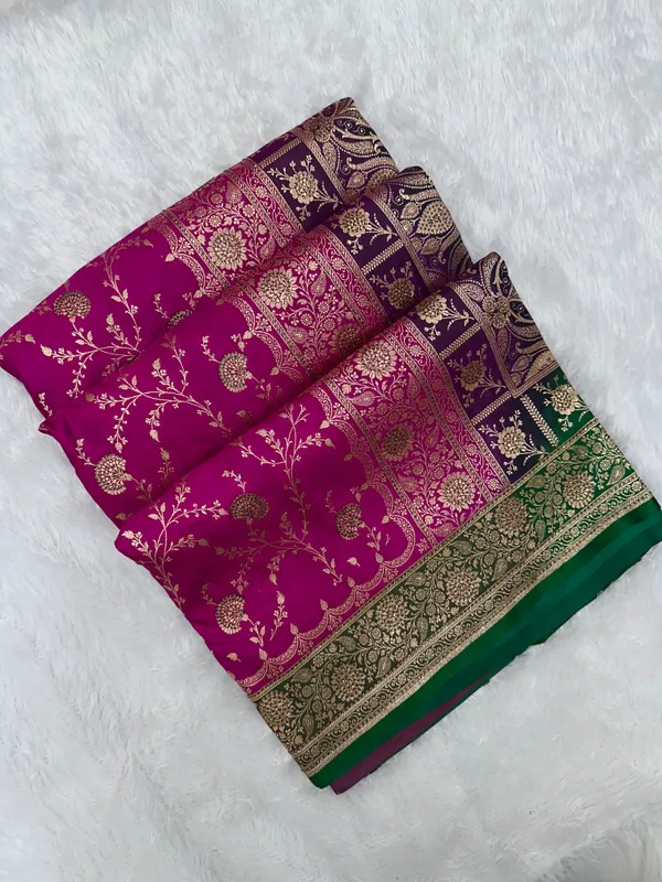 Vibrant_Rani_Pink_And_Deep_Purple_Silk_Banarasi_Saree_With_Multi_Color_Ganga_Jamuna_Border_And_Copper_Zari_Floral_Jaal