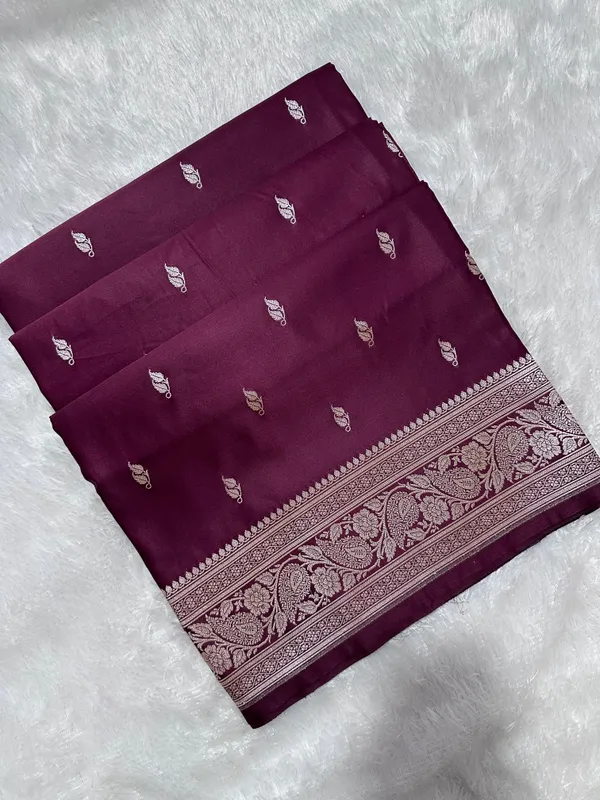 Deep_Wine_Katan_Silk_Banarasi_Saree_With_Heritage_Copper_Zari_Kalka_Bel_Border_And_Sleek_Leaf_Sprigs