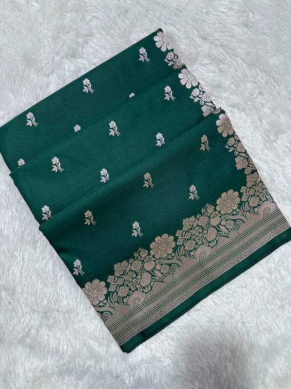 Bottle_Green_Katan_Silk_Banarasi_Saree_With_Fine_Antique_Copper_Zari_Arch_Bell_Jhallar_Border