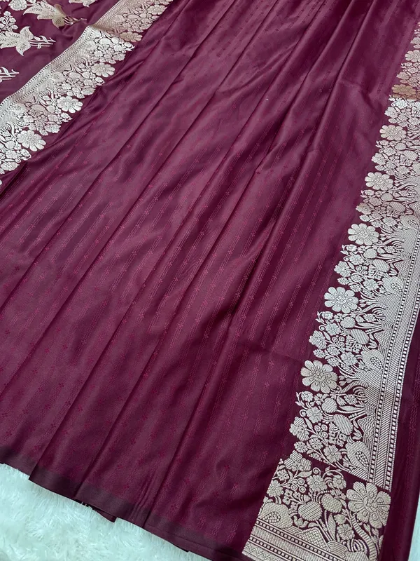 Deep_Wine_Katan_Silk_Banarasi_Saree_With_Fine_Antique_Copper_Zari_Arch_Bell_Jhallar_Border