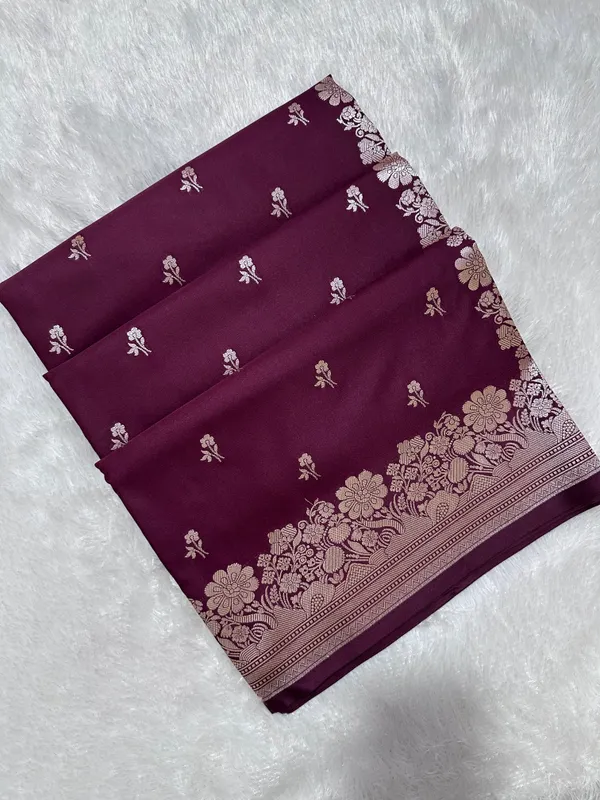 Deep_Wine_Katan_Silk_Banarasi_Saree_With_Fine_Antique_Copper_Zari_Arch_Bell_Jhallar_Border