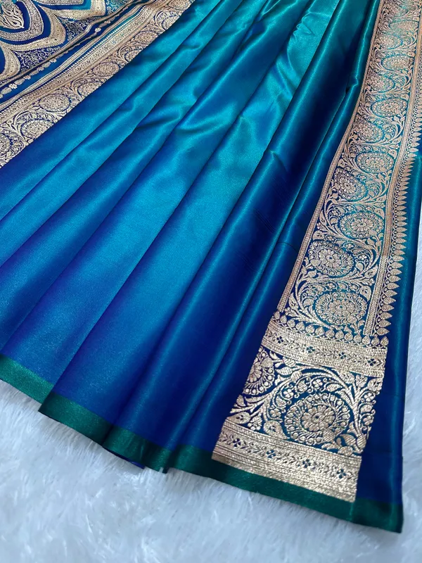 Peacock_Dual_Tone_Satin_Silk_Banarasi_Saree_With_Royal_Guldasta_Chakra_Border_And_Bold_Gold_Panna_Butis