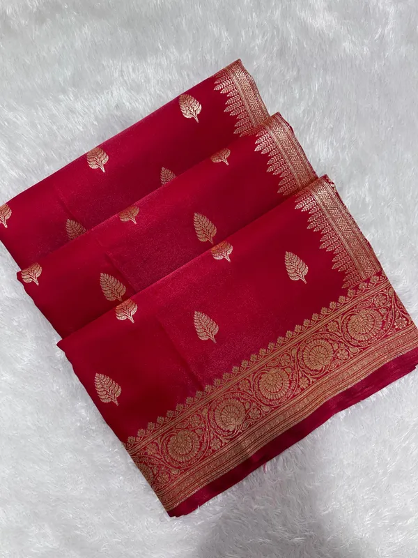 Crimson_Red_Satin_Silk_Banarasi_Saree_With_Royal_Guldasta_Chakra_Border_And_Bold_Gold_Panna_Butis
