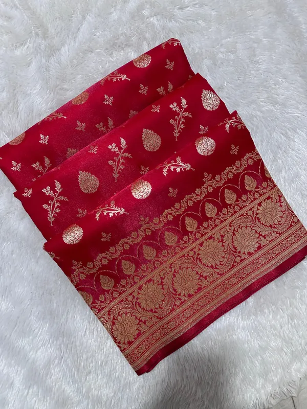 Crimson_Red_Satin_Silk_Banarasi_Saree_With_Royal_Floral_Jhallar_Border_And_Elegant_Kalka_Floral_Jaal_Butis