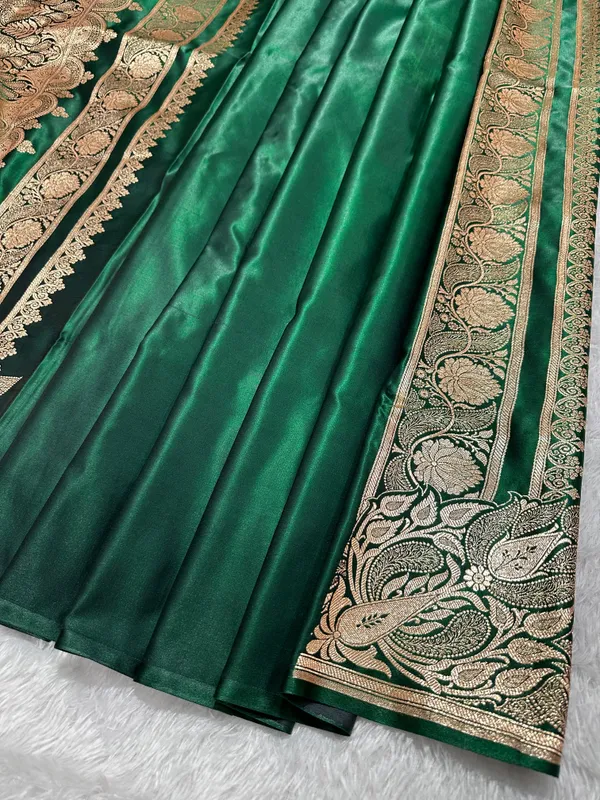 Bottle_Green_Satin_Silk_Banarasi_Saree_With_Royal_Meena_Floral_Border_And_Traditional_Diamond_Kalka_Butis