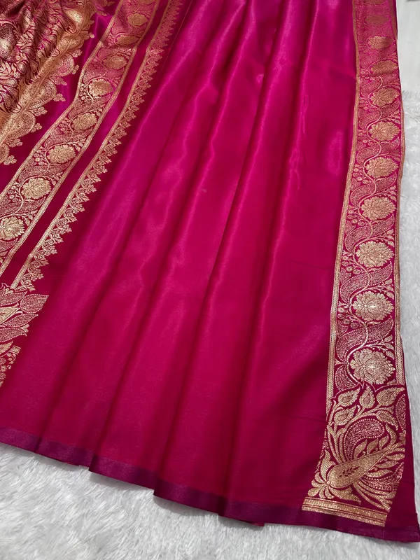 Rani_Pink_Satin_Silk_Banarasi_Saree_With_Royal_Meena_Floral_Border_And_Traditional_Diamond_Kalka_Butis