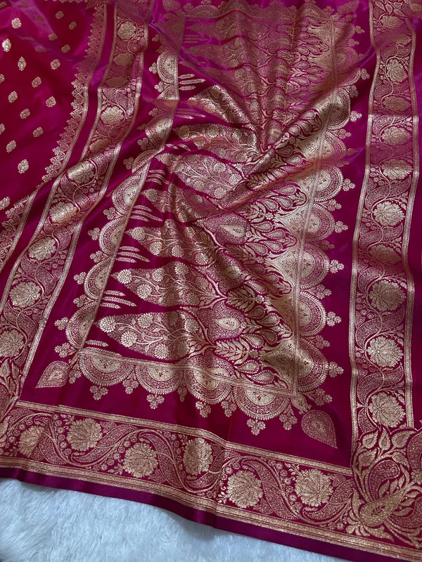 Rani_Pink_Satin_Silk_Banarasi_Saree_With_Royal_Meena_Floral_Border_And_Traditional_Diamond_Kalka_Butis