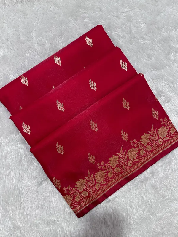 Crimson_Red_Satin_Silk_Banarasi_Saree_With_Delicate_Floral_Arch_Border_And_Bold_Gold_Panna_Butis