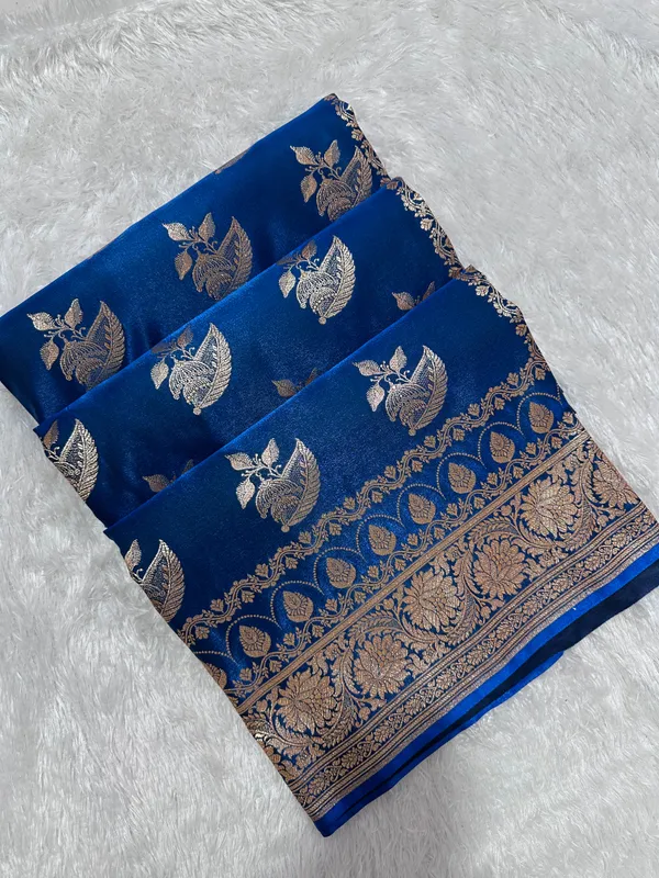 Royal_Peacock_Blue_Satin_Silk_Banarasi_Saree_With_Royal_Floral_Jhallar_Border_And_Royal_Peacock_Paisley_Butis