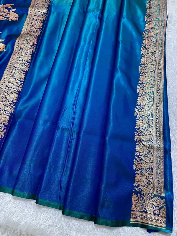 Royal_Peacock_Blue_Satin_Silk_Banarasi_Saree_With_Delicate_Floral_Arch_Border_And_Traditional_Kalka_Butis