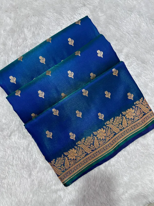 Royal_Peacock_Blue_Satin_Silk_Banarasi_Saree_With_Delicate_Floral_Arch_Border_And_Traditional_Kalka_Butis