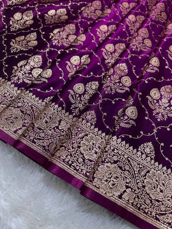 Royal_Deep_Purple_Satin_Silk_Banarasi_Saree_With_Ornate_Floral_Vine_Border_And_Full_Jaal_Body_Work
