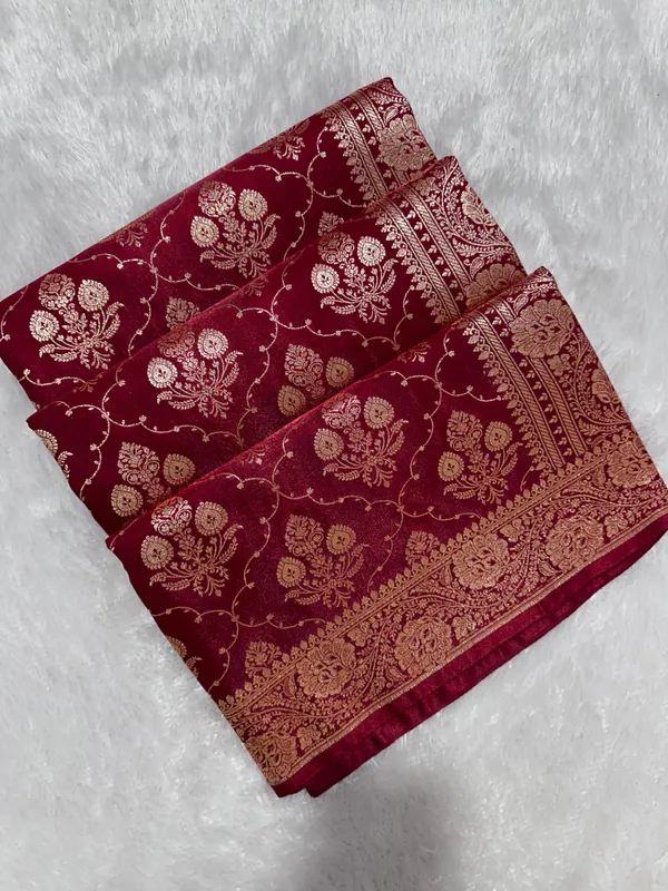 Elegant_Maroon_Satin_Silk_Banarasi_Saree_With_Ornate_Floral_Vine_Border_And_Full_Jaal_Body_Work