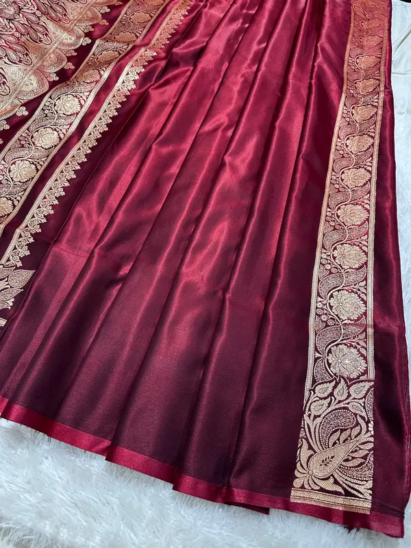 Bridal_Wine_Maroon_Satin_Silk_Banarasi_Saree_With_Royal_Meena_Floral_Border_And_Traditional_Diamond_Kalka_Butis