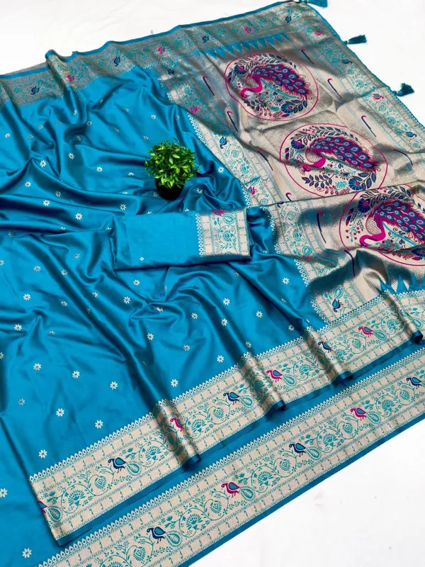 Turquoise_Banarasi_Silk_Saree_With_Zari_Work
