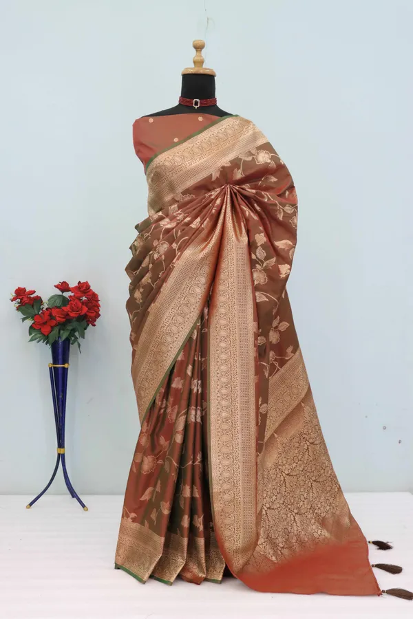 Brown_Banarasi_Silk_Saree_With_Golden_Zari_Work