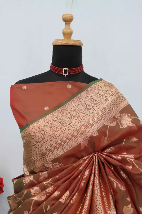 Brown_Banarasi_Silk_Saree_With_Golden_Zari_Work