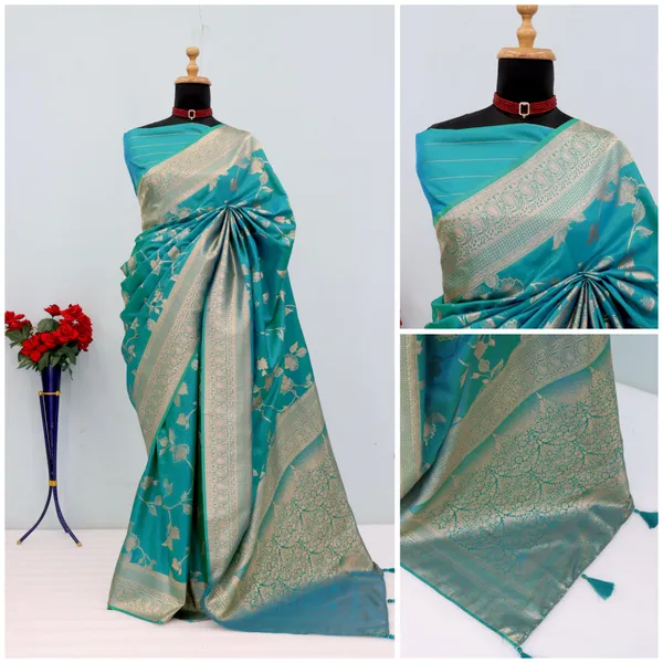 Turquoise_Silk_Zari_Woven_Saree_With_Silver_Border_For_Women