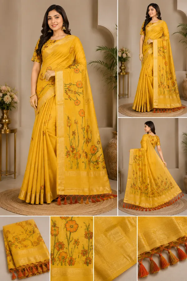 Luxury_Mustard_Yellow_Cotton_Saree✨