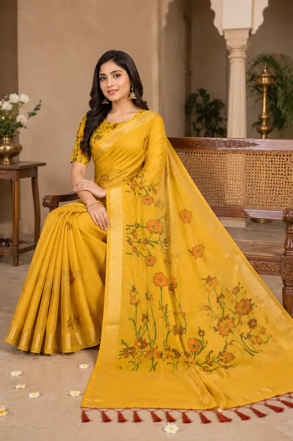 Luxury_Mustard_Yellow_Cotton_Saree✨