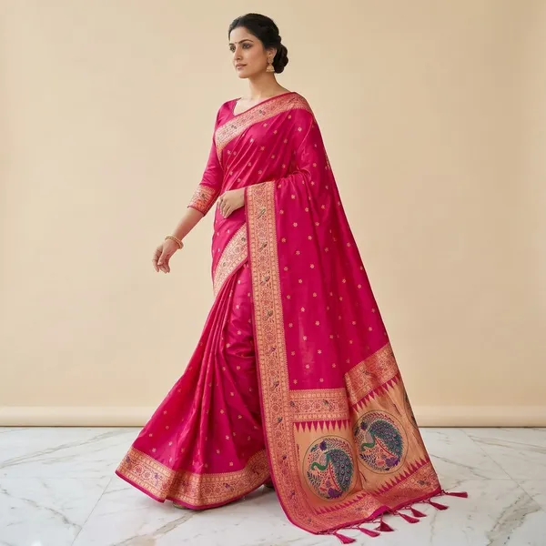 Pink_Silk_Woven_Saree_With_Zari_Border_For_Women