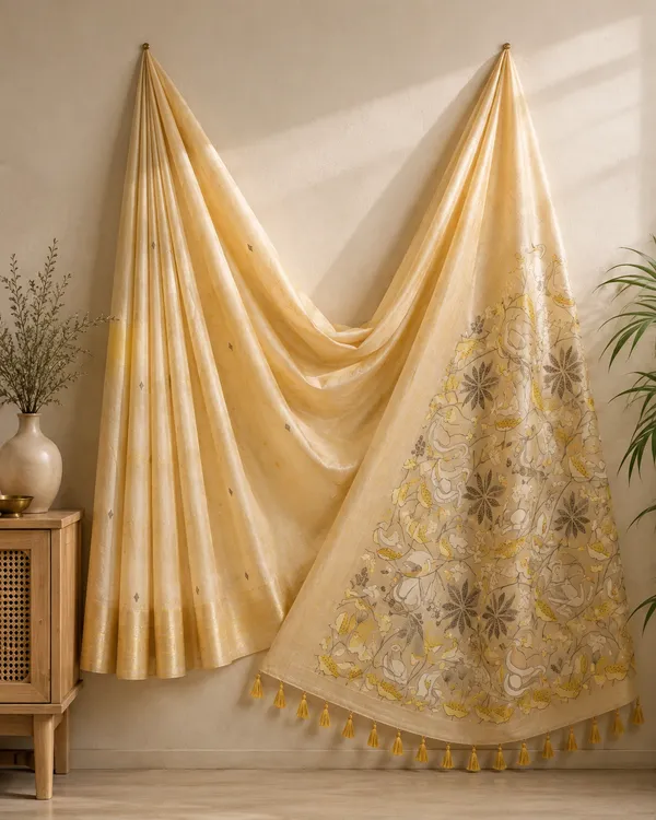 Muga_Cotton_Cream_Yellow_Floral_Printed_Saree_with_Designer_Pallu_&_Tassels