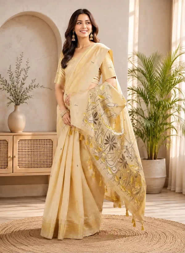 Muga_Cotton_Cream_Yellow_Floral_Printed_Saree_with_Designer_Pallu_&_Tassels
