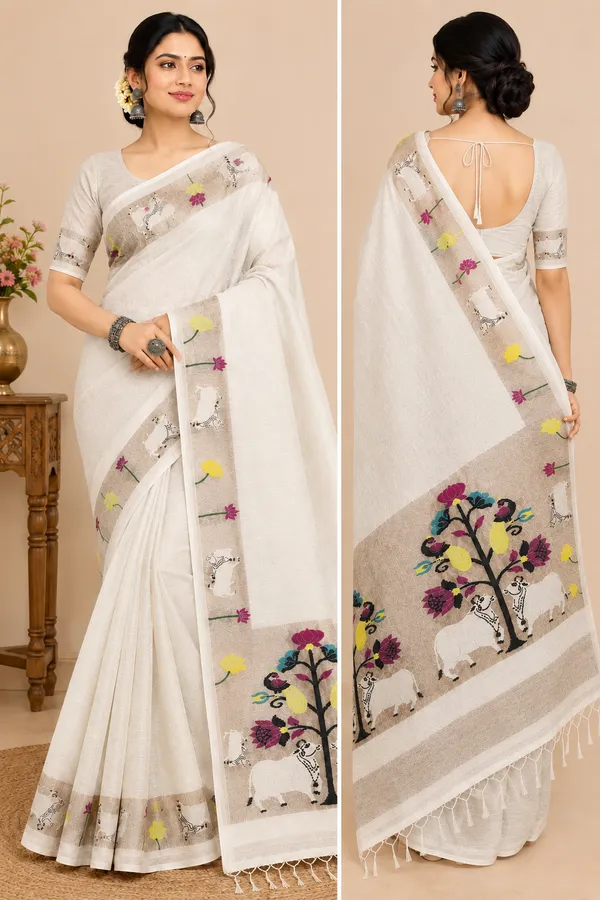 Muga_Cotton_Printed_Saree_with_Floral_&_Traditional_Motif_Border