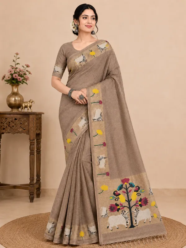Muga_Cotton_Printed_Saree_with_Floral_&_Traditional_Motif_Border