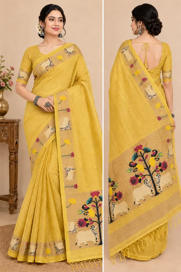Muga_Cotton_Printed_Saree_with_Floral_&_Traditional_Motif_Border