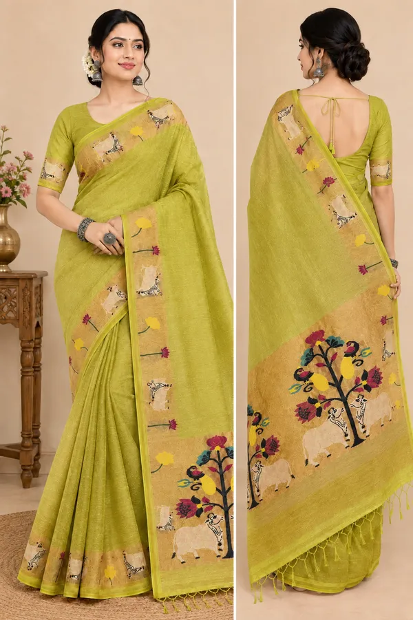 Muga_Cotton_Printed_Saree_with_Floral_&_Traditional_Motif_Border