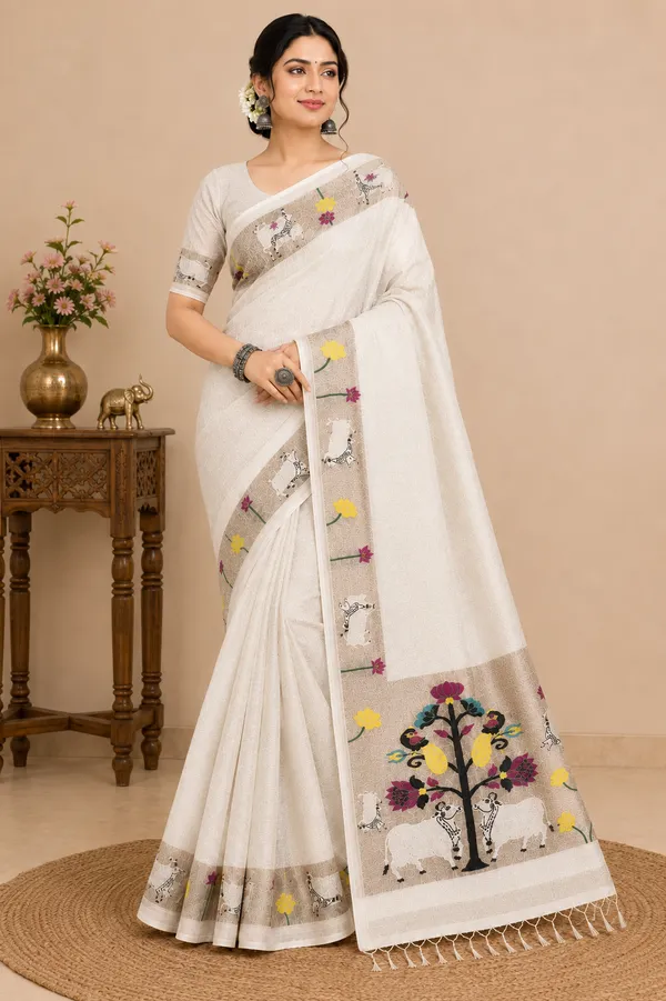 Muga_Cotton_Printed_Saree_with_Floral_&_Traditional_Motif_Border