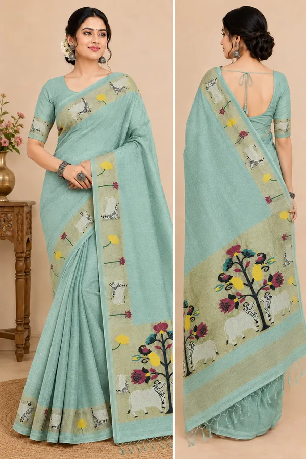 Muga_Cotton_Printed_Saree_with_Floral_&_Traditional_Motif_Border
