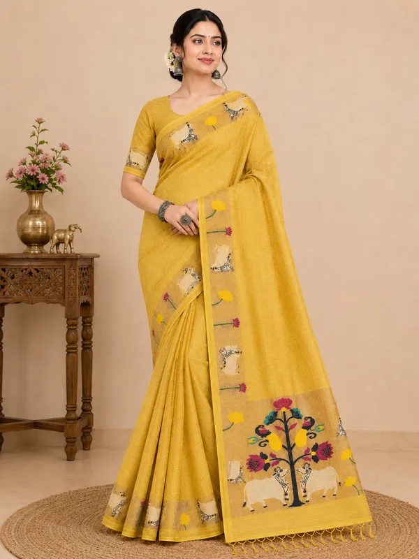 Muga_Cotton_Printed_Saree_with_Floral_&_Traditional_Motif_Border