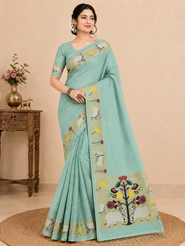 Muga_Cotton_Printed_Saree_with_Floral_&_Traditional_Motif_Border