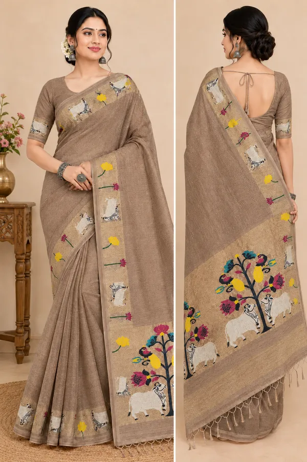 Muga_Cotton_Printed_Saree_with_Floral_&_Traditional_Motif_Border