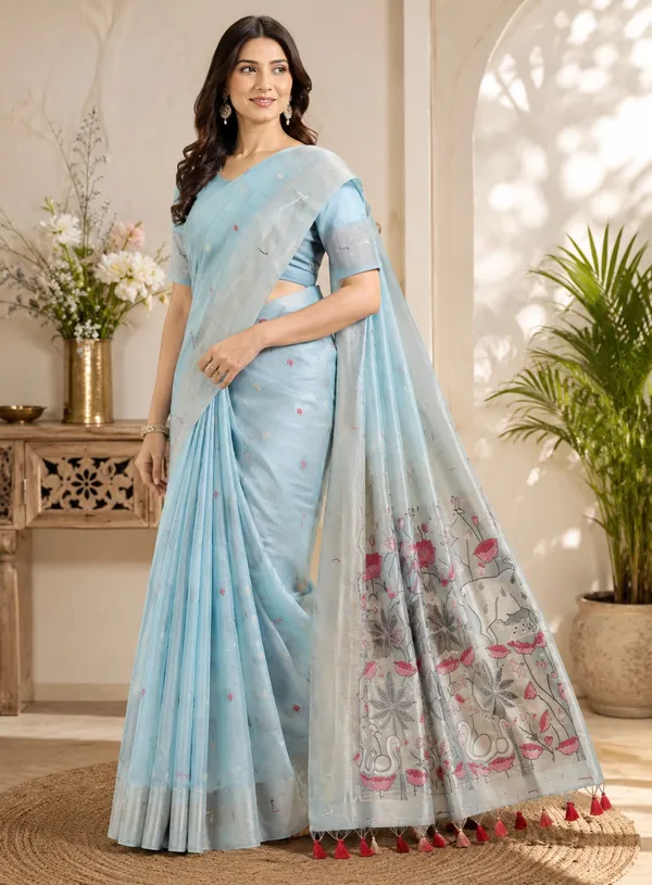 Muga_Cotton_Sky_Blue_Floral_Printed_Saree_with_Designer_Pallu_&_Tassels