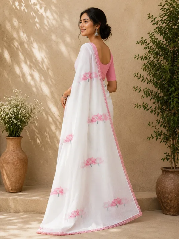 Muga_Cotton_White_Saree_with_Pink_Lotus_Print_&_Lace_Border
