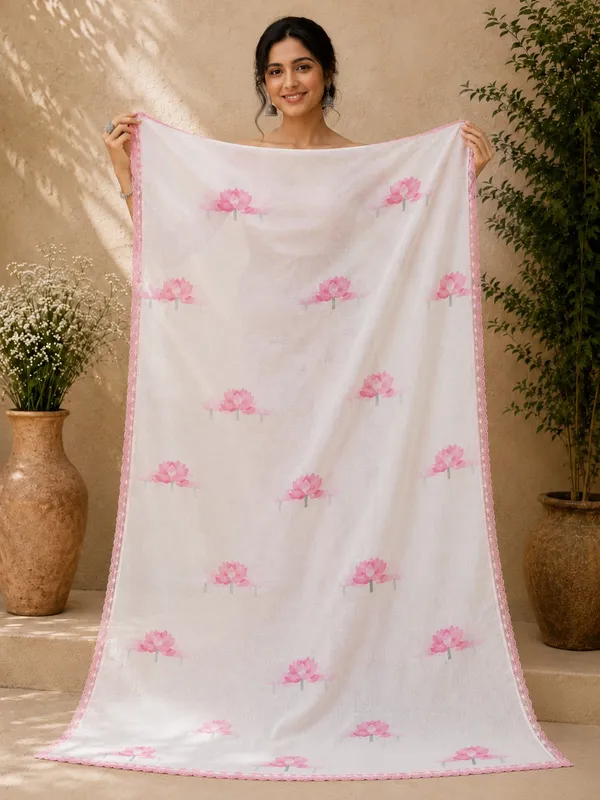 Muga_Cotton_White_Saree_with_Pink_Lotus_Print_&_Lace_Border