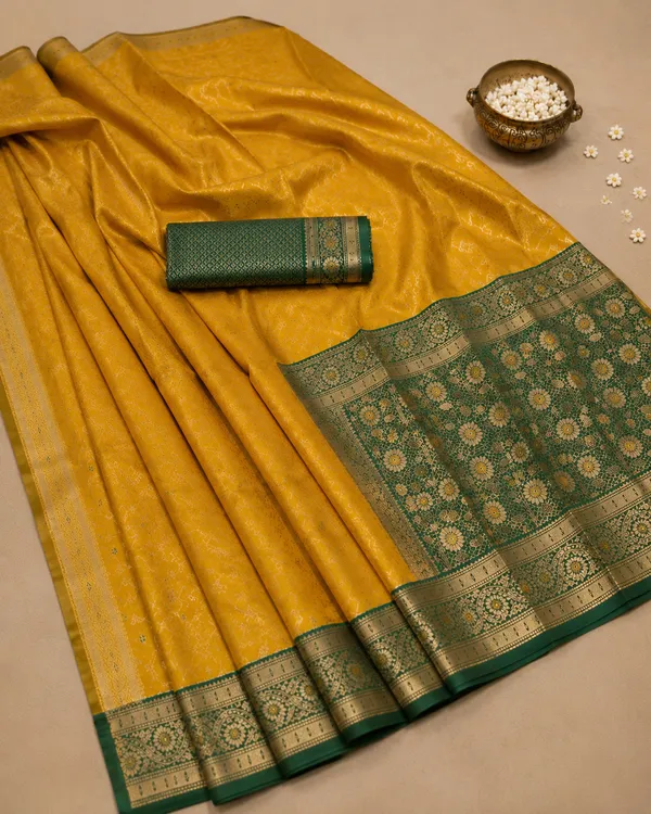 Mustard_Yellow_Banarasi_Silk_Saree_with_Emerald_Green_Zari_Pallu