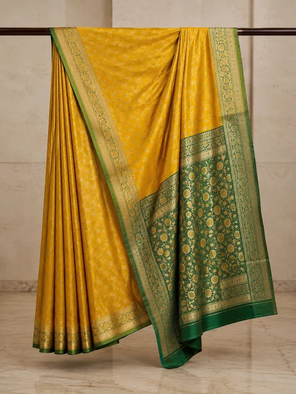 Mustard_Yellow_Banarasi_Silk_Saree_with_Emerald_Green_Zari_Pallu