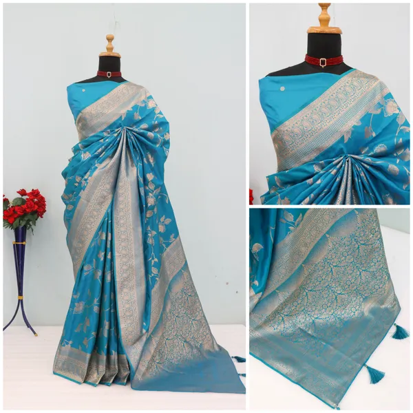 Blue_Banarasi_Silk_Saree_With_Silver_Zari_Border