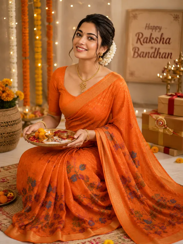 Orange_Floral_Festive_Saree