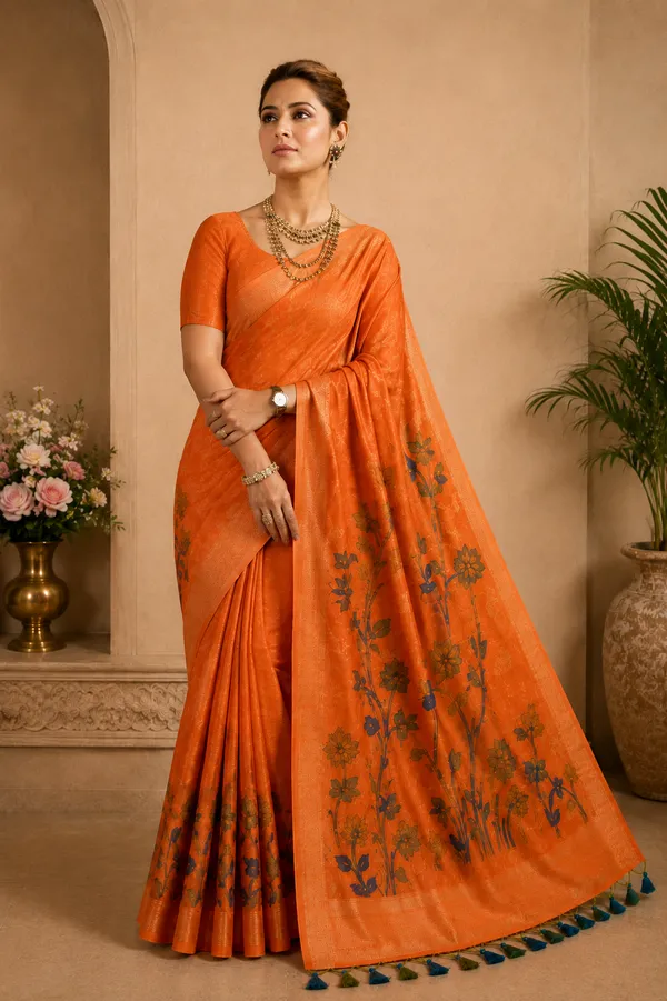 Orange_Floral_Festive_Saree