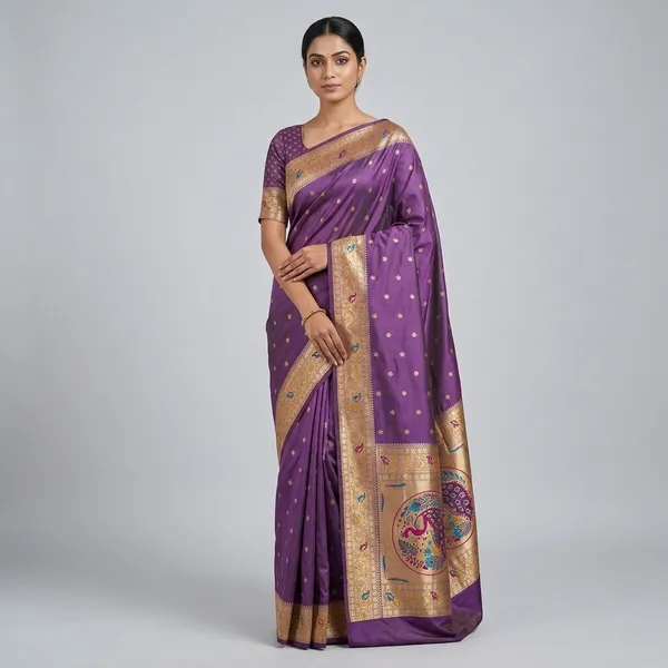 Purple_Banarasi_Silk_Zari_Woven_Peacock_Motif_Saree_For_Women