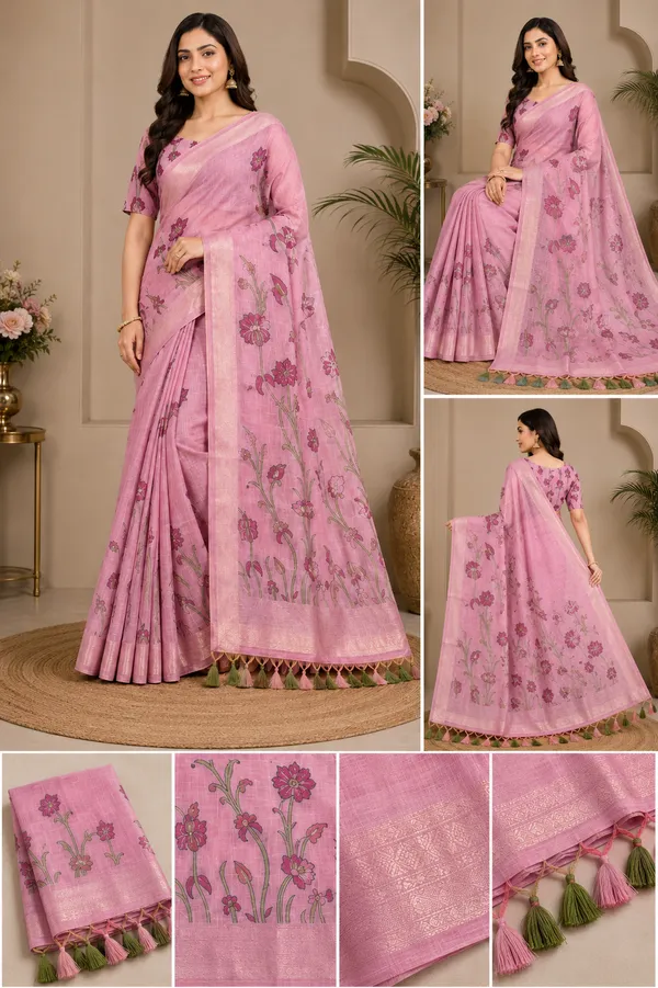 Premium_Baby_Pink_Floral_Printed_Cotton_Saree🌸